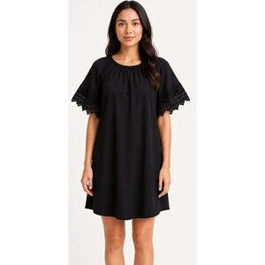 Lapis Large 12 Black Knit Lace Trimmed Angel Sleeves Full Cut Knee Length Dress